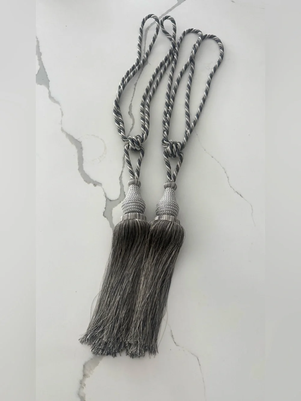 Silver Gray Curtain Tieback Ropes with Decorative Tassel (2)